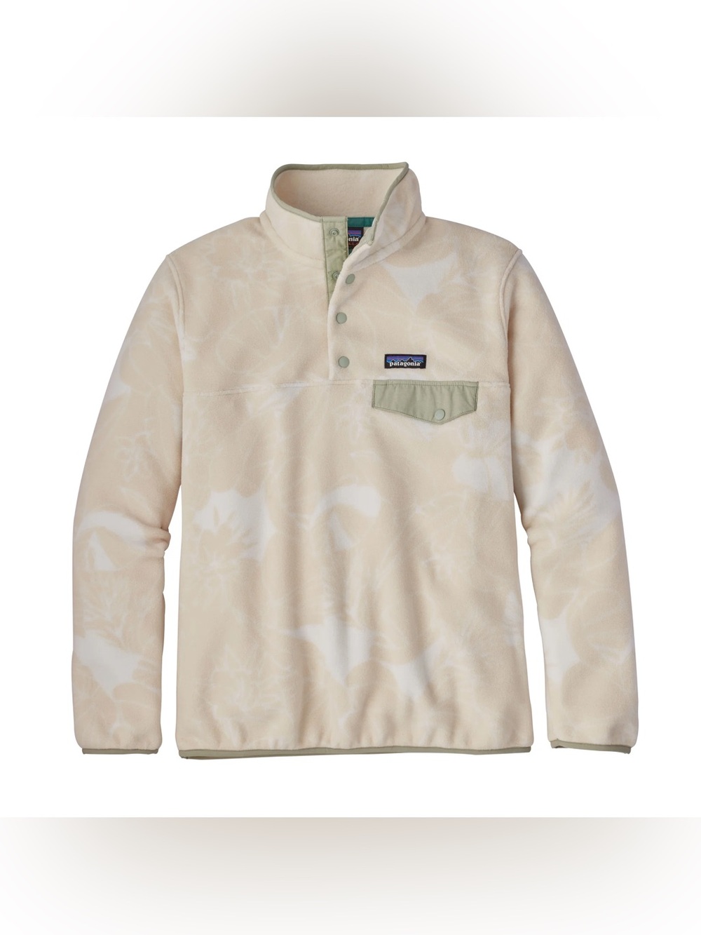 Patagonia Synchilla Cream Green All Over Print Fleece Jacket, Size Medium